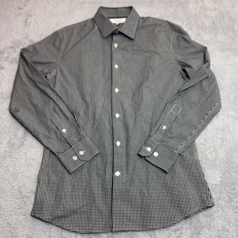 Banana Republic Button Down Shirt Men's S Black Gingham Athletic Wrinkle Resist